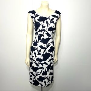 L. K. Bennett Floral Navy White Sleeveless 3/4 Sleeve Dress & Jacket Set Sz. 12